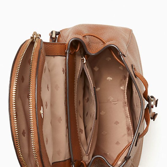 KATE SPADE LEILA MEDIUM FLAP BACKPACK TOTE BAG WARM GINGERBREAD LEATHER $359 - Picture 2 of 5